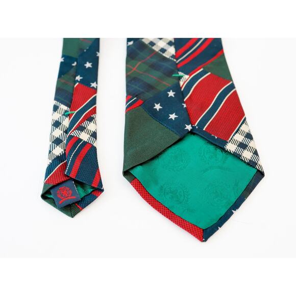 VTG 90s Tommy Hilfiger Patchwork Silk Tie Preppy Corporate Americana Plaid Star - Picture 12 of 16